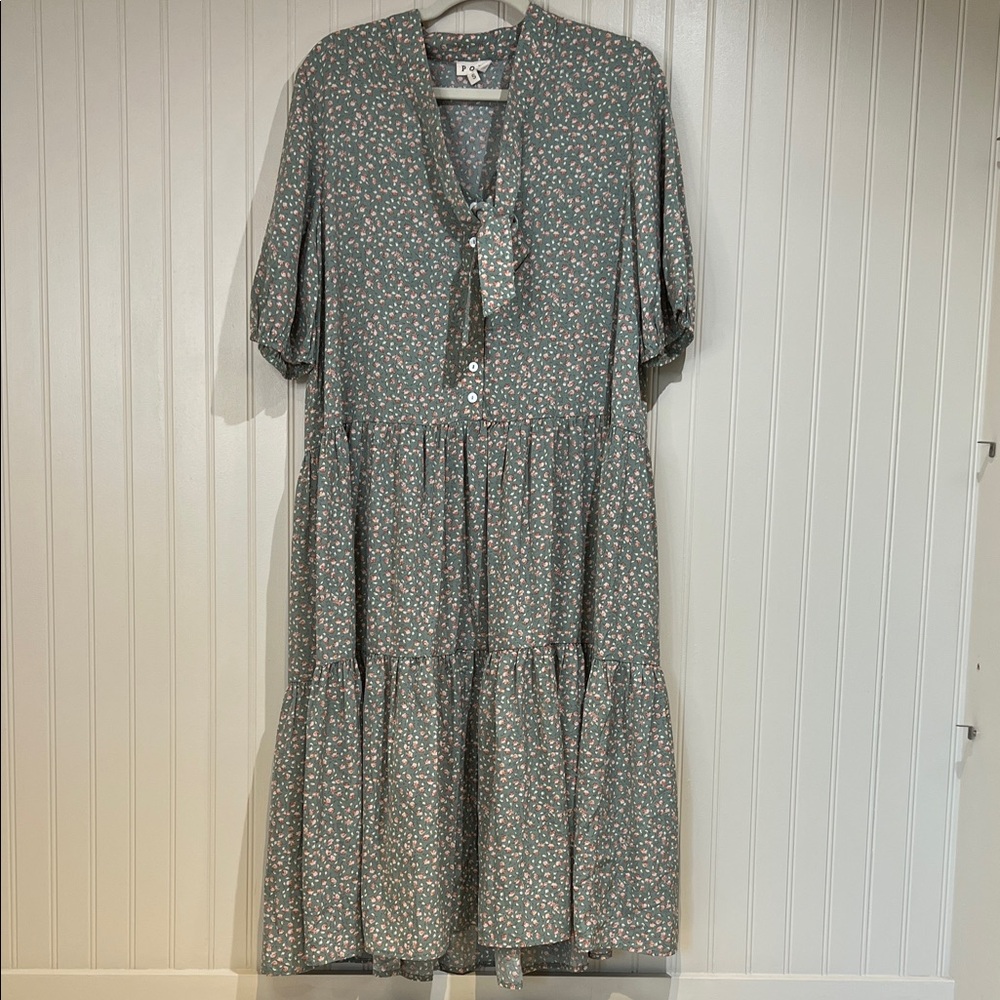 POL Boho Green oversized Floral Maxi Dress NWOT